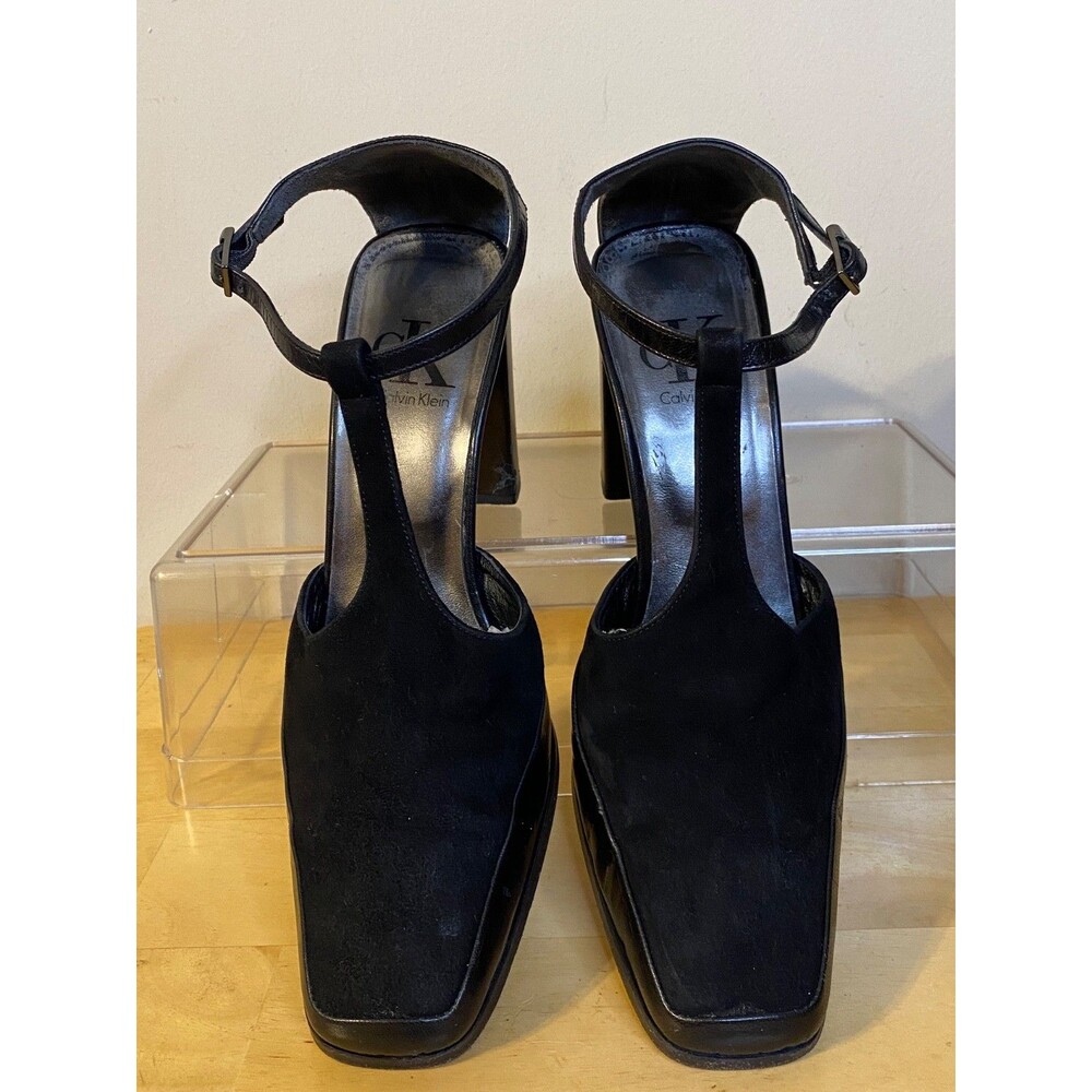 CALVIN KLEIN WOMEN PATENT LEATHER SUEDE HEELS SHOES SIZE 8.5 - Picture 4 of 11